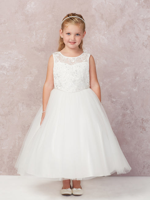 Baby Girls Champagne Illusion Neck Flower Girl Easter Dress 6-24M